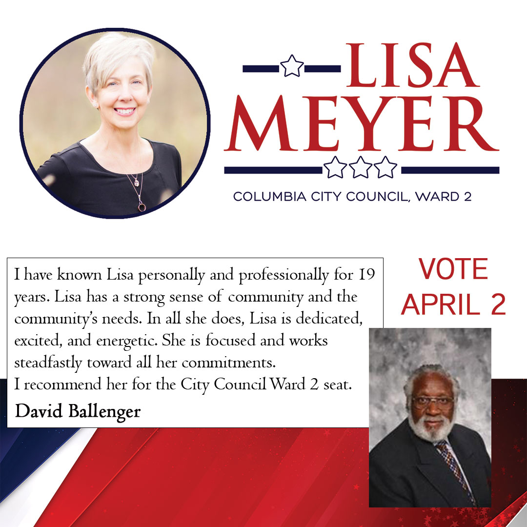 I have known Lisa personally and professionally for I 9 years. Lisa has a strong sense of community and the community's needs. In all she does, Lisa is dedicated, excited, and energetic. She is focused and works steadfastly toward all her commitments. I recommend her for the City Council Ward 2 seat. David Ballenger